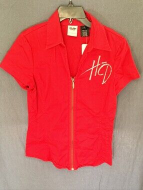 Harley Davidson Red Zip Front Shirt with Crystal HD accents